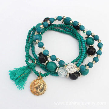 Multi Layers Beads Handmade Bracelet With Shamballa Ball